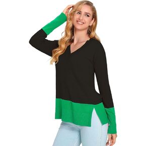 HACOOYI Womens Sweaters，v Neck Sweater Women，Womens Fall Sweater，Lightweight Pullover for Women with Slit
