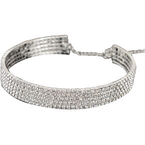 MEQNOIG 5 Row Rhinestone Choker Necklaces Silver Sparkling Diamond Choker Crystal Necklace (5 Row)