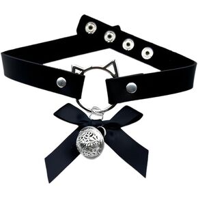 rgwtgkyh Bow Choker Adjustable Leather Choker for Girls Cute Cat Shape Punk Black Choker Necklace Silver Bell Bow Pendant Soft Collar Chain for Women Trendy Jewelry Gifts