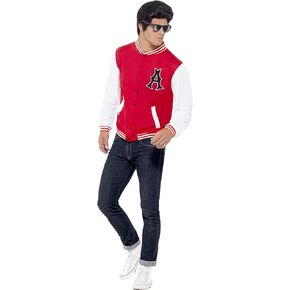 Smiffys Men's 50s College Jock Letterman Jacket, Red 50s College Jock Letterman Jacket, Red (pack of 1)