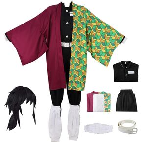 Giyuu Cosplay Costume Outfit Kimono Suit with Wig Halloween Uniform Full Set