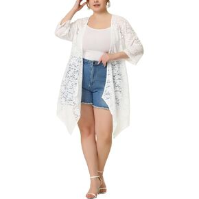 Agnes Orinda Plus Size Cardigans for Women Open Front 3/4 Sleeves Crochet Cover Ups Jackets 2024