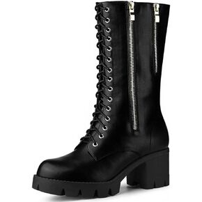 Allegra K Women's Lace Up Platform Chunky Heel Mid Calf Combat Boots Halloween Boots