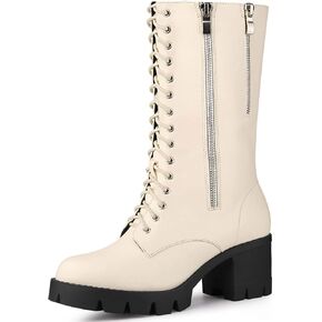 Allegra K Women's Lace Up Platform Chunky Heel Mid Calf Combat Boots Halloween Boots in Kuwait