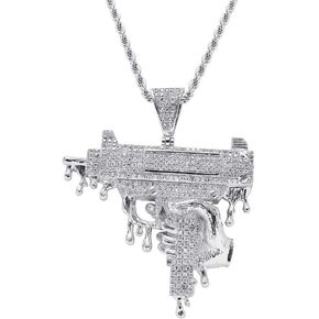 Iced Out Exquisite Hand Gun Big Size Pendant 18K Gold Plated Bling CZ Simulated Diamond Hip Hop Necklace for Men Women