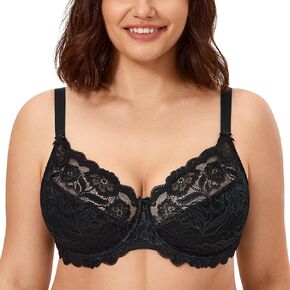 CALVENA Women's Lace Bra Full Coverage Non Padded Underwired Unlined Plus Size Bra for Everyday Comfort