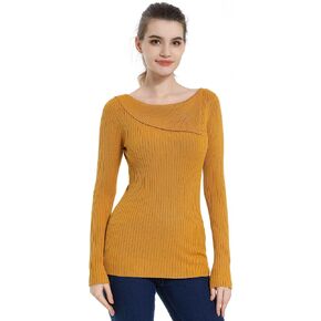 AmélieBoutik Women Boat Neck Long Sleeve Ribbed Sweater Top