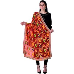 SWI WITH LABEL Women's Phulkari Dupattas For Hand Embroidered In Amritsar Punjabi Pankha Design