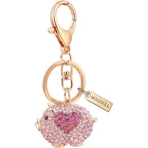 MZ927 Gorgeous Crystal Pig with Love Icon 3D Charm Pendant Lobster Clasp Key Ring Keychain (Pink)