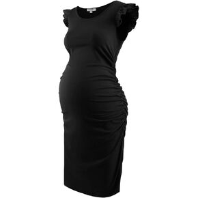 GINKANA Maternity Bodycon Dress Flying Sleeve Dress for Baby Shower or Daily Life