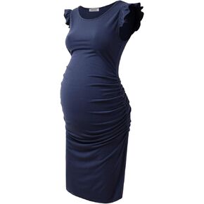 GINKANA Maternity Bodycon Dress Flying Sleeve Dress for Baby Shower or Daily Life