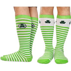 SkiBeaut St. Patrick's Day Knee High Socks 2 Pairs Festival Shamrock Stoking Cosplay Irish Costume Green Men Women Socks