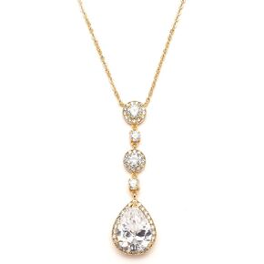 Mariell Bridal and Wedding Necklace, Cubic Zirconia Crystal Drop Pendant Necklace for Brides, Bridesmaids, Prom, Homecoming, Mother of the Bride