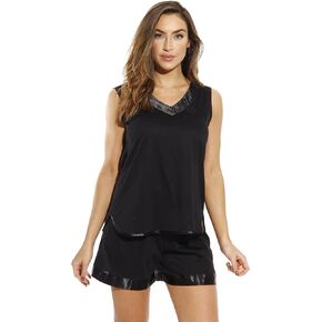 Dreamcrest Pajama Double V Short Sets with Satin Trim and Floral Embroidery