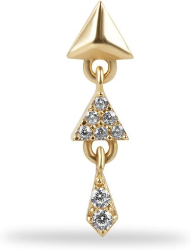 Triangle Labret Cartilage Piercing Earring With Hanging Clear Zircons- 14K Solid Yellow Gold - For Helix Tragus Lobe Conch Flat & Other Body Piercing BY KORAL JEWELRY in Saudi Arabia
