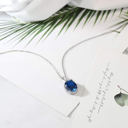 Gem Stone King 925 Sterling Silver Blue Created Sapphire Pendant Necklace For Women (10.00 Cttw, Oval 12X16MM, with 18 Inch Silver Chain) in Saudi Arabia