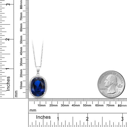 Gem Stone King 925 Sterling Silver Blue Created Sapphire Pendant Necklace For Women (10.00 Cttw, Oval 12X16MM, with 18 Inch Silver Chain) in Saudi Arabia