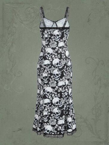 Floerns Women's Goth Skull Print Lace Trim Cami Dress Sleeveless Slim Midi Dresses in Saudi Arabia
