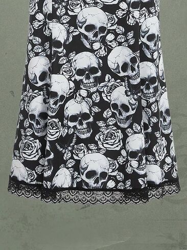 Floerns Women's Goth Skull Print Lace Trim Cami Dress Sleeveless Slim Midi Dresses in Saudi Arabia