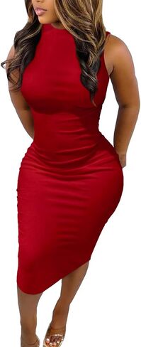 CYXKISS Bodycon Dresses for Women Sexy Midi Date Night Tight Summer Tank Club Sleeveless Mock Neck Midi Dresses for Women in Saudi Arabia