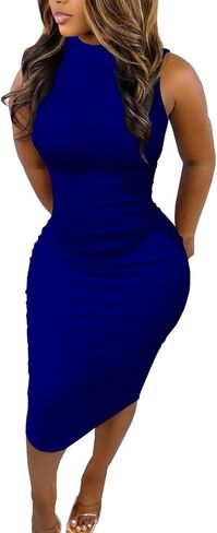 CYXKISS Bodycon Dresses for Women Sexy Midi Date Night Tight Summer Tank Club Sleeveless Mock Neck Midi Dresses for Women in Saudi Arabia