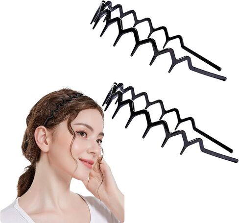 Kayouhua مجموعتان من عصابات الرأس السوداء المتعرجة للنساء، عصابة رأس بلاستيكية متعرجة، مشط شعر على شكل أسنان القرش، عصابة رأس، إكسسوارات للشعر للنساء والرجال، غسل الوجه in Kuwait