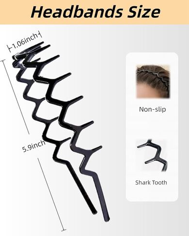 Kayouhua مجموعتان من عصابات الرأس السوداء المتعرجة للنساء، عصابة رأس بلاستيكية متعرجة، مشط شعر على شكل أسنان القرش، عصابة رأس، إكسسوارات للشعر للنساء والرجال، غسل الوجه in Kuwait