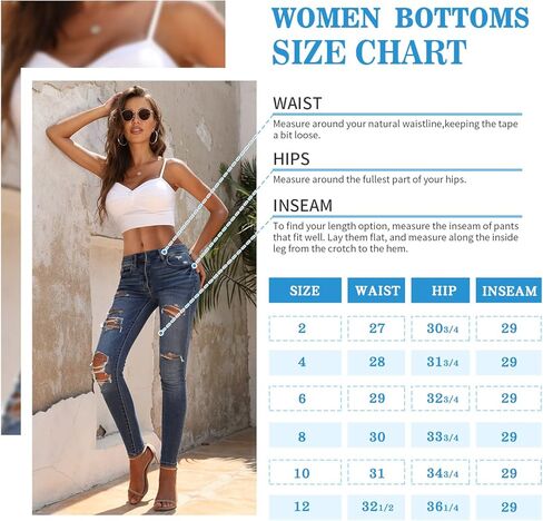 OFLUCK Women's Stretch Ripped Jeans High Rise Stretch Skinny Denim Jeans with Hole in Kuwait