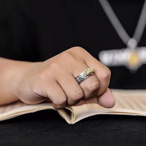 Q&D&S 2PCS Feng Shui Pixiu Ring Adjustable Buddhist Heart Sutra Ring Good Luck Money Amulet Mantra Protection Ring Wealth Love Health Vintage Ring For Men Women, Non-Precious Metal, No Gemstone in Kuwait