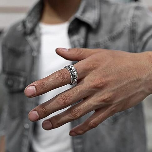 Q&D&S 2PCS Feng Shui Pixiu Ring Adjustable Buddhist Heart Sutra Ring Good Luck Money Amulet Mantra Protection Ring Wealth Love Health Vintage Ring For Men Women, Non-Precious Metal, No Gemstone in Kuwait