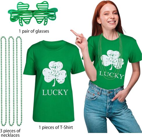 قميص عيد القديس باتريك، قميص أخضر شامروك أيرلندي مع قلائد نظارات شمسية للنساء والرجال in Kuwait