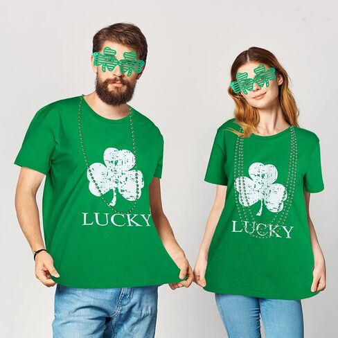 قميص عيد القديس باتريك، قميص أخضر شامروك أيرلندي مع قلائد نظارات شمسية للنساء والرجال in Kuwait