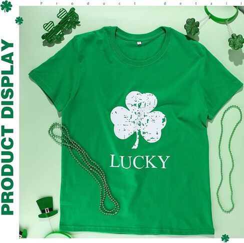 قميص عيد القديس باتريك، قميص أخضر شامروك أيرلندي مع قلائد نظارات شمسية للنساء والرجال in Kuwait