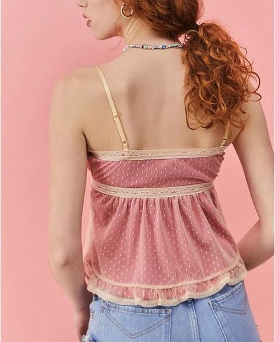 Women Cute Bow Front Cami Top Sleeveless Lace Patchwork Camisole Bow Tie Crop Tank Top Y2K Going Out Slim Fit Shirt in Saudi Arabia