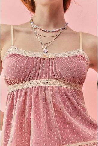 Women Cute Bow Front Cami Top Sleeveless Lace Patchwork Camisole Bow Tie Crop Tank Top Y2K Going Out Slim Fit Shirt in Saudi Arabia