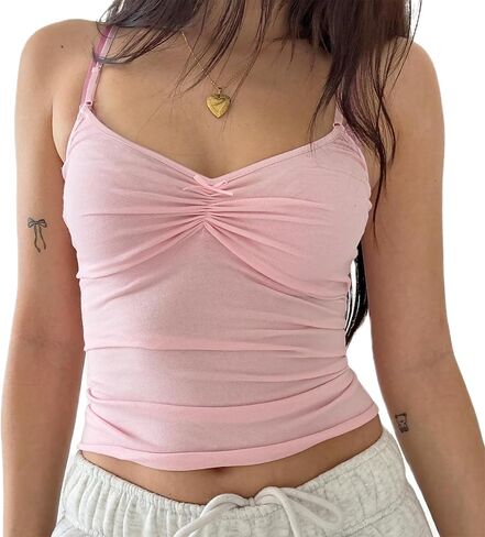 Women Cute Bow Front Cami Top Sleeveless Lace Patchwork Camisole Bow Tie Crop Tank Top Y2K Going Out Slim Fit Shirt in Saudi Arabia