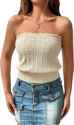SweatyRocks Women's Floral Printed Strapless Boho Bandeau Top Ruffle Hem Crop Tube Tops in Saudi Arabia