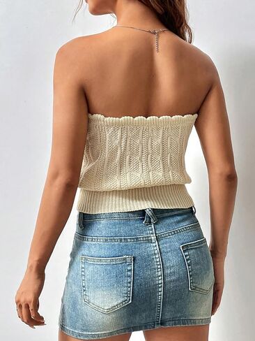 SweatyRocks Women's Floral Printed Strapless Boho Bandeau Top Ruffle Hem Crop Tube Tops in Saudi Arabia