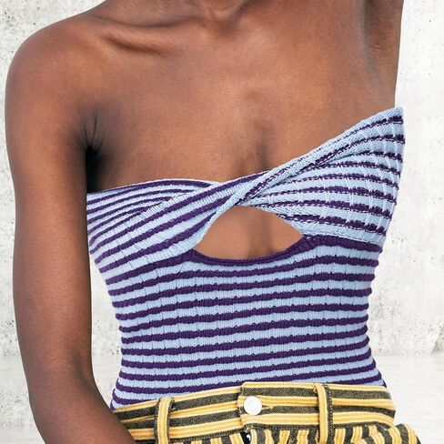 ACOSAP Women's Sexy Crop Top Sleeveless Striped Print Ribbed Knit Stretchy Strapless Tube Top in Saudi Arabia