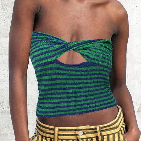 ACOSAP Women's Sexy Crop Top Sleeveless Striped Print Ribbed Knit Stretchy Strapless Tube Top in Saudi Arabia