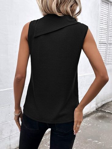 OYOANGLE Women's Solid Button Sleeveless Mock Neck Tank Top Work Office Blouse in Saudi Arabia