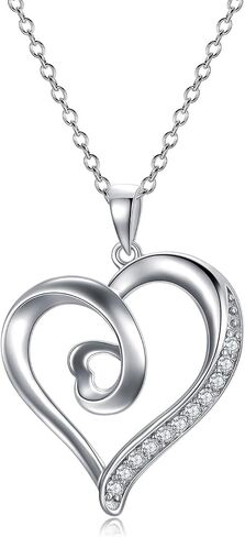 Natural Diamond Heart Pendant Necklaces for Women Sterling Silver, Fine Jewelry for Wife Girlfriend, Love Gifts for Her (0.15ct) 16"-18" in Saudi Arabia