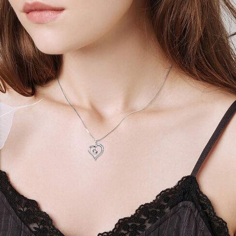 Natural Diamond Heart Pendant Necklaces for Women Sterling Silver, Fine Jewelry for Wife Girlfriend, Love Gifts for Her (0.15ct) 16"-18" in Saudi Arabia