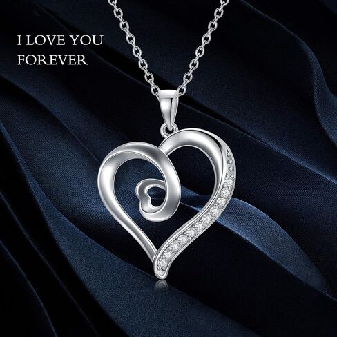 Natural Diamond Heart Pendant Necklaces for Women Sterling Silver, Fine Jewelry for Wife Girlfriend, Love Gifts for Her (0.15ct) 16"-18" in Saudi Arabia