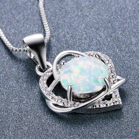 lehao Heart Shape Pendant Necklace Round Opal Necklace Wedding Anniversary Jewelry Best Gift for Women in Saudi Arabia