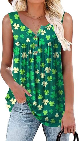 HAHIYOR Womens Tank Tops Summer Sleeveless Henley Shirts Flowy Pleated V-Neck Tunics Tee in Saudi Arabia
