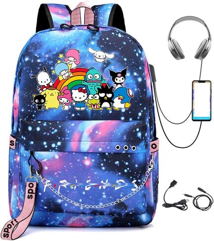 IHGKX Cartoon Backpack with USB Charging Port and Headphone Port Anime Lightweight Laptop Bag in Saudi Arabia