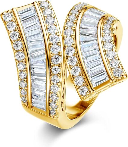 OPOMOMO 18K Gold Plated Baguette Cubic Zirconia Wide Band Cocktail Rings, Double-Band Curved Eternity Ring Unisex Adults (8.5), Brass, Cubic Zirconia in Kuwait