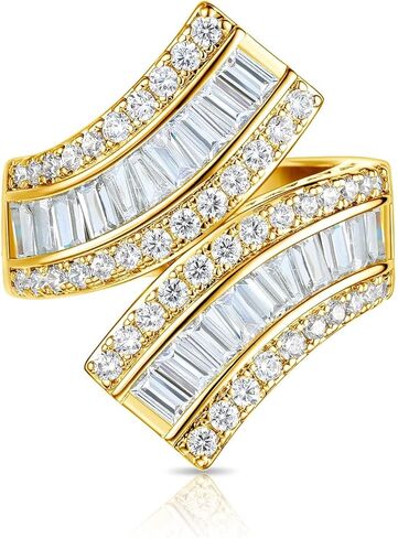 OPOMOMO 18K Gold Plated Baguette Cubic Zirconia Wide Band Cocktail Rings, Double-Band Curved Eternity Ring Unisex Adults (8.5), Brass, Cubic Zirconia in Kuwait
