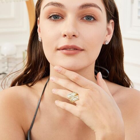 OPOMOMO 18K Gold Plated Baguette Cubic Zirconia Wide Band Cocktail Rings, Double-Band Curved Eternity Ring Unisex Adults (8.5), Brass, Cubic Zirconia in Kuwait